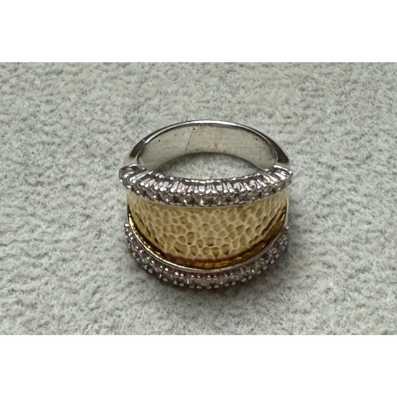 Joseph Esposito ESPO Sterling 925 Silver Gold Two Tone Hammered CZ Ring Size 6 - Picture 6 of 6